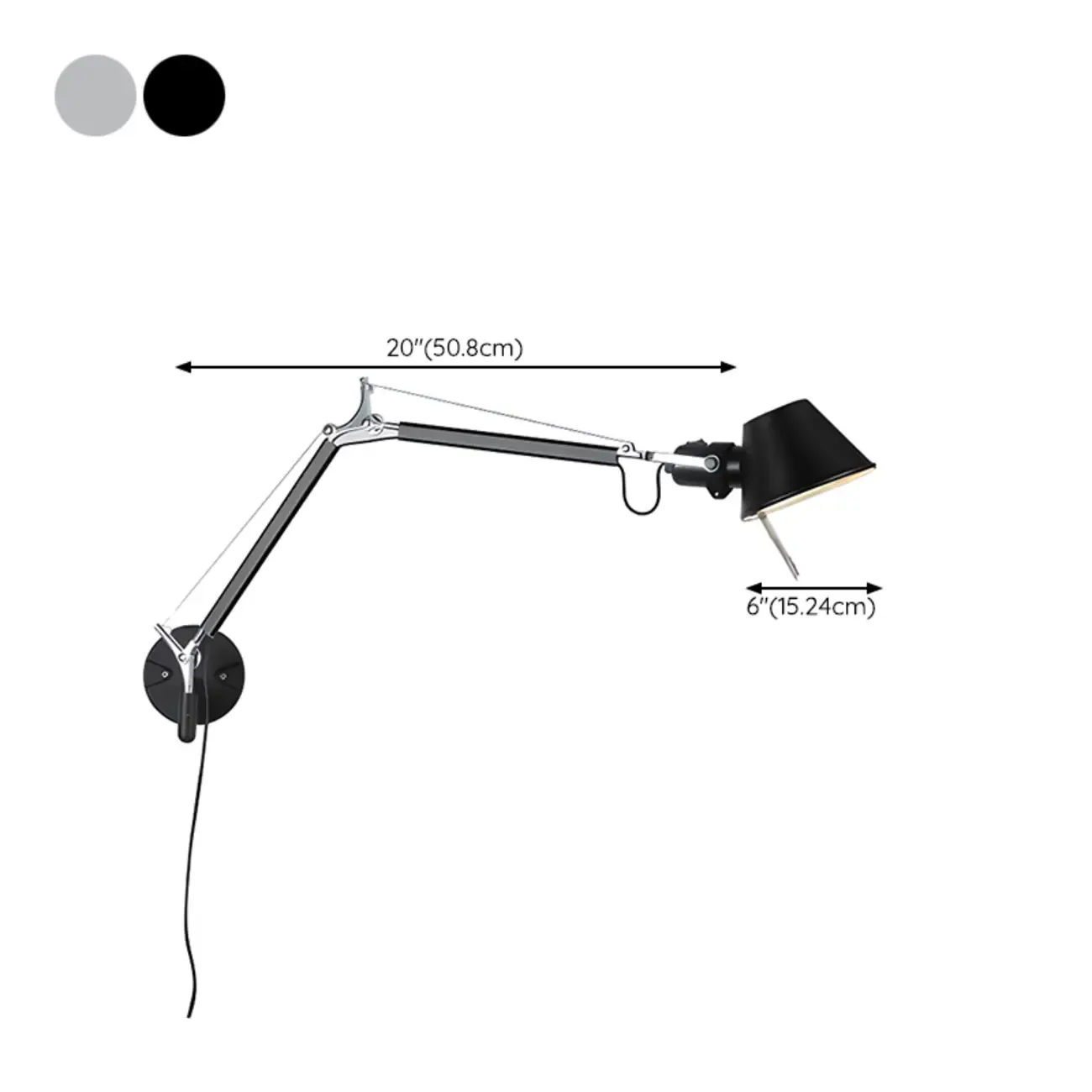 Industrial Metal Silver and Black Swing Arm Wall Light with Shade