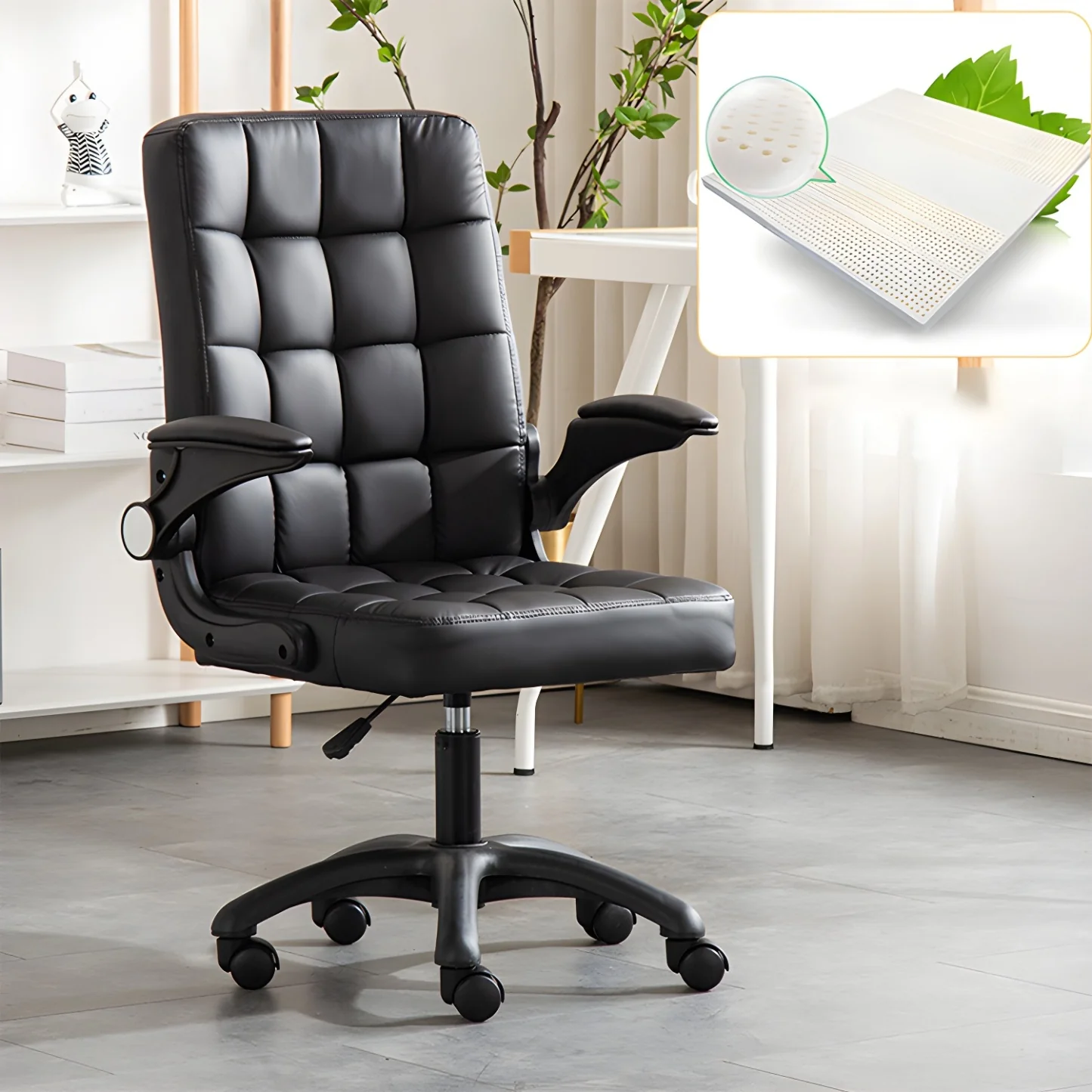 Tufted Brown Faux Leather Adjustable Swivel Office Chair