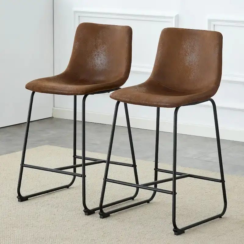PU Leather Bar Stools Set of 2, Counter Height Bar Stools with Back and Footrest, Kitchens Island Chair with Metal Legs