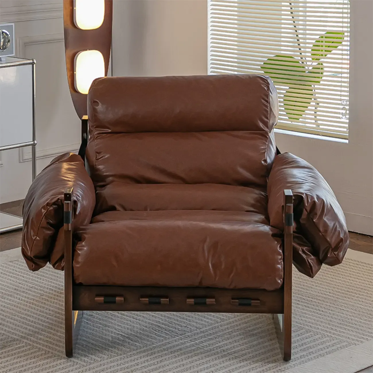 Modern Cat-Resistant Leather High Back Arm Accent Chair