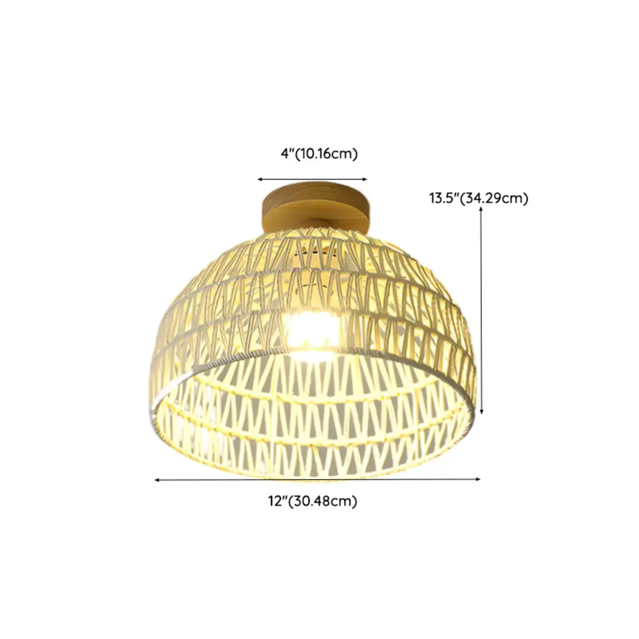 Natural Finish Semi Flush Ceiling Light with Rope Dome Shade