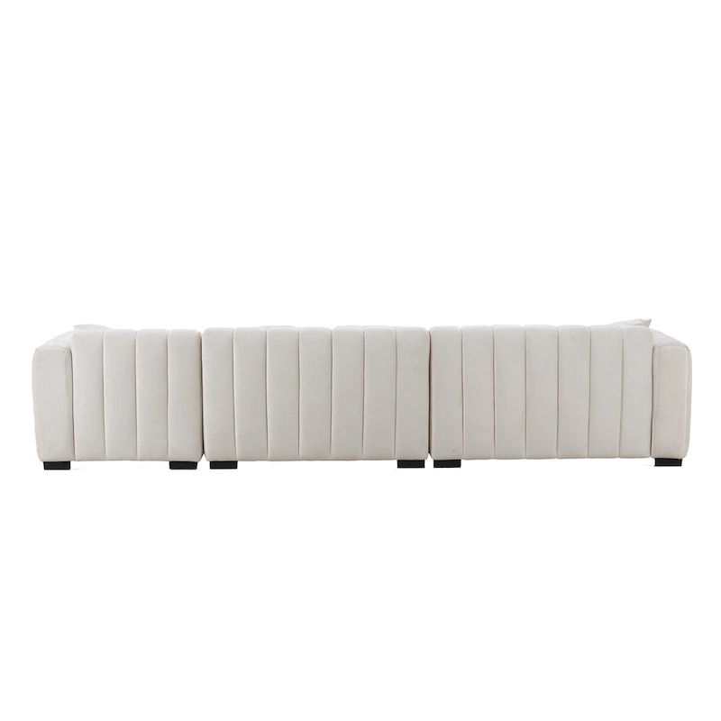 Channel Tufted Sofa Velvet Upholstered Left Chaise Modular Sofa