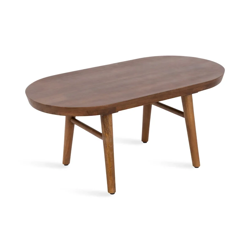 Oval Solid Wood Coffee Table, Natural, Mid-Century Style