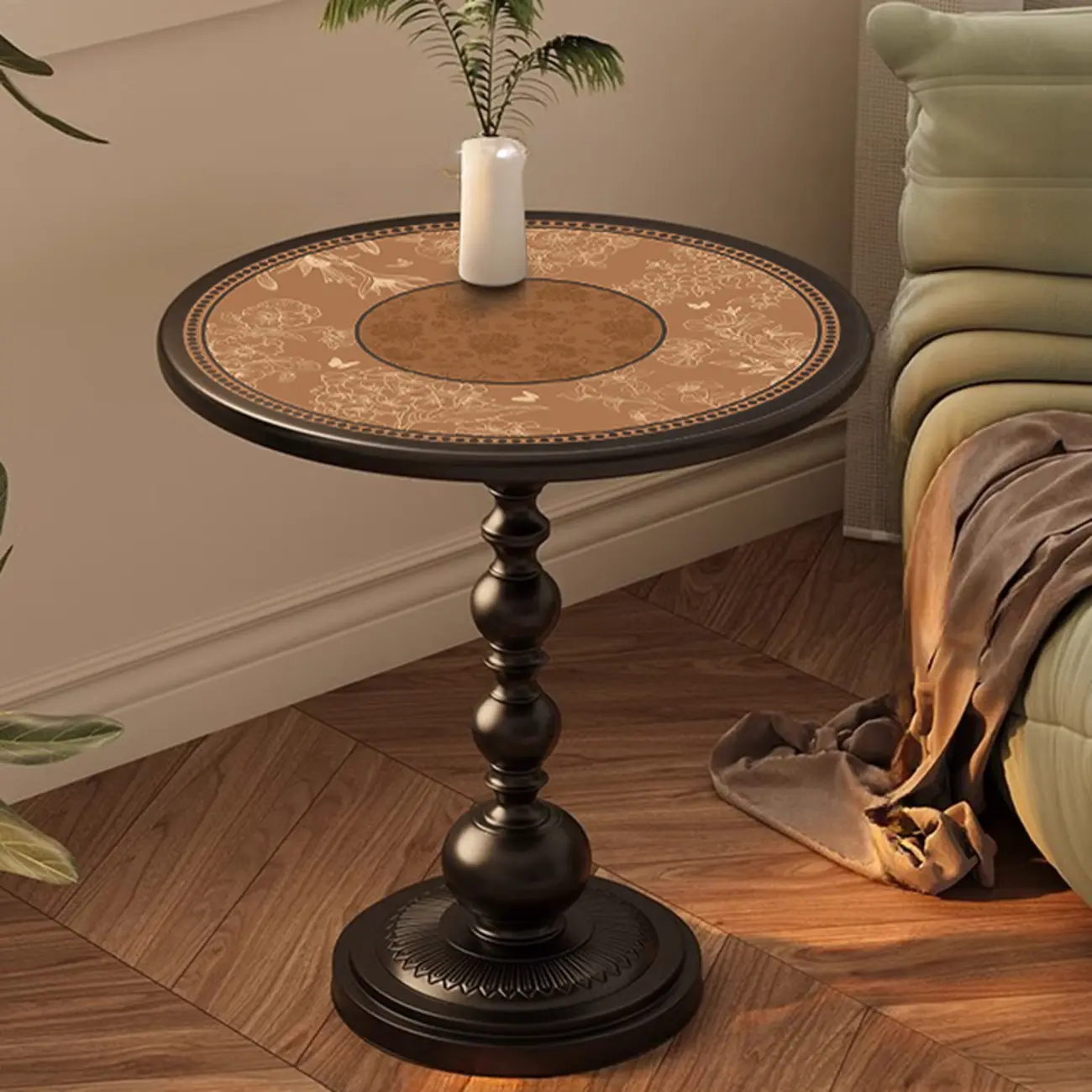 Modern Classic Iron Pedestal End Table Black-White