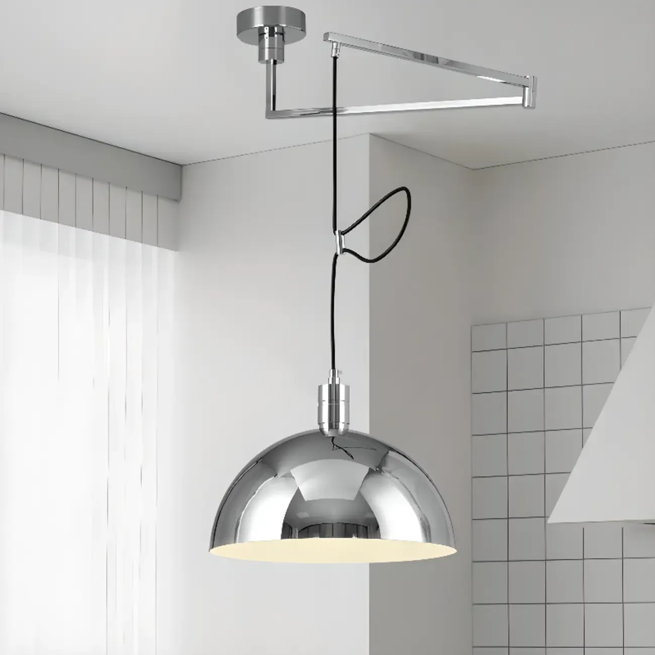 Adjustable Chrome Dome Swing Arm Kitchen Pendant Light from