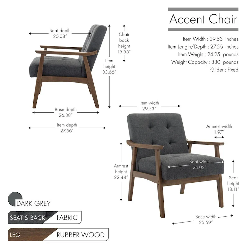 Galina Fabric Accent Chair with Rubberwood Legs