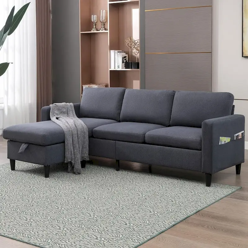 Mixoy Convertible L-Shaped Sectional 3-Seat Sofa with Storage Ottoman,Reversible Chaise - 85.83in x 27.95in x 30.71in