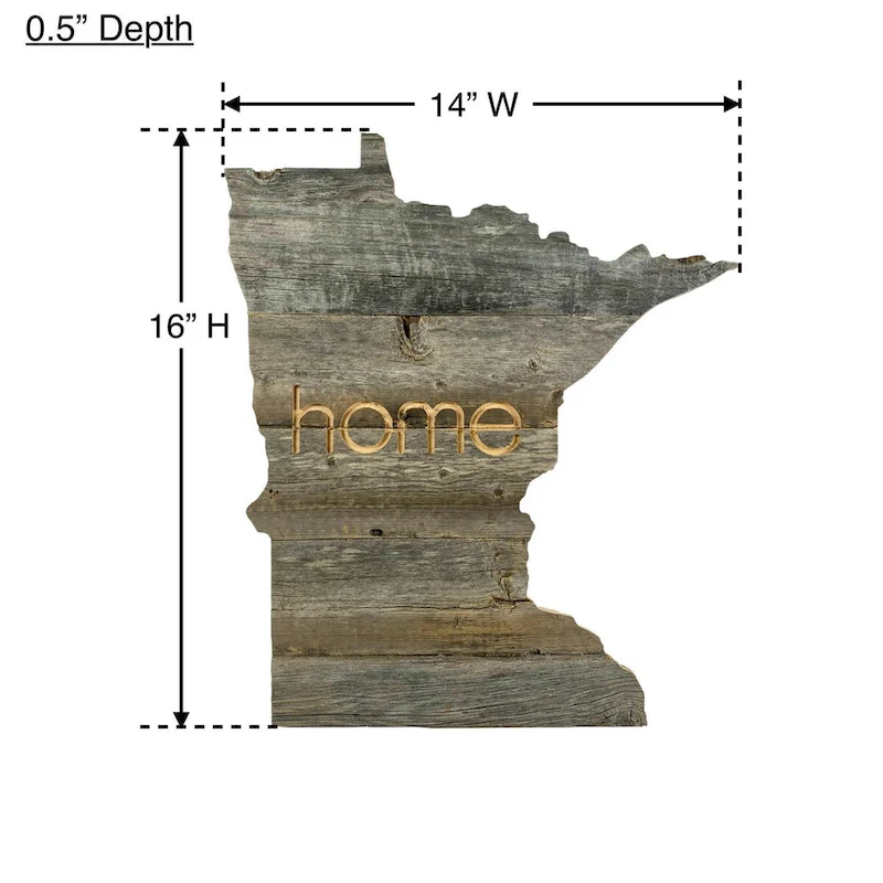 Large Rustic Farmhouse Minnesota Home State Reclaimed Wood Wall Sign