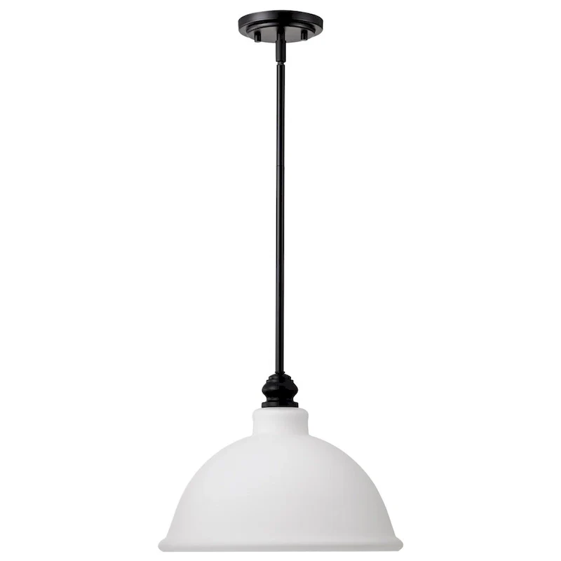 Russel 14 Inch Pendant Matte Black with Satin White Glass - Matte Black