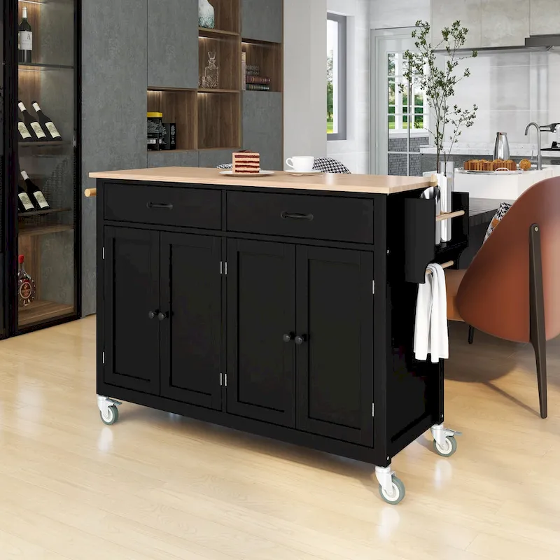 Kitchen Island Cart with Solid Wood Top
