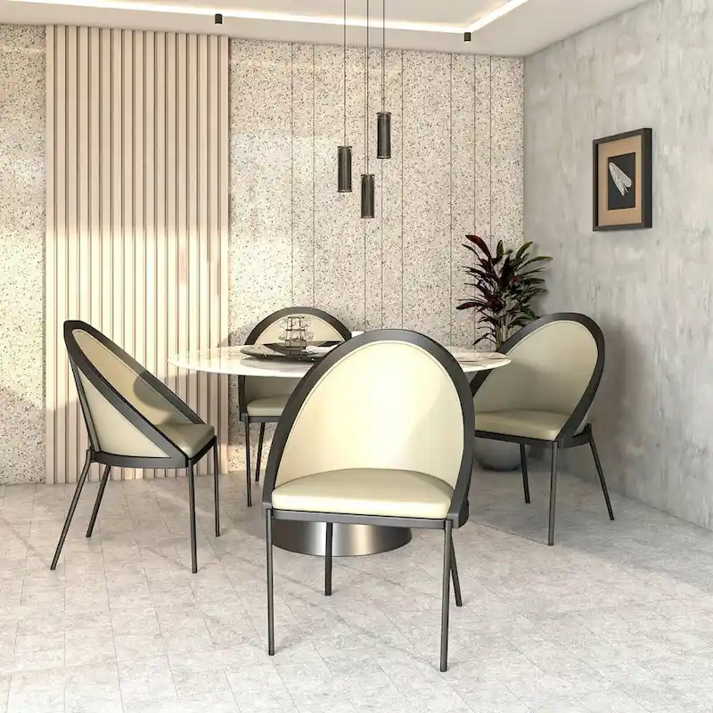 Urbane Upholstered Faux Leather Dining Chair with Powder Coated Steel Legs by LeisureMod