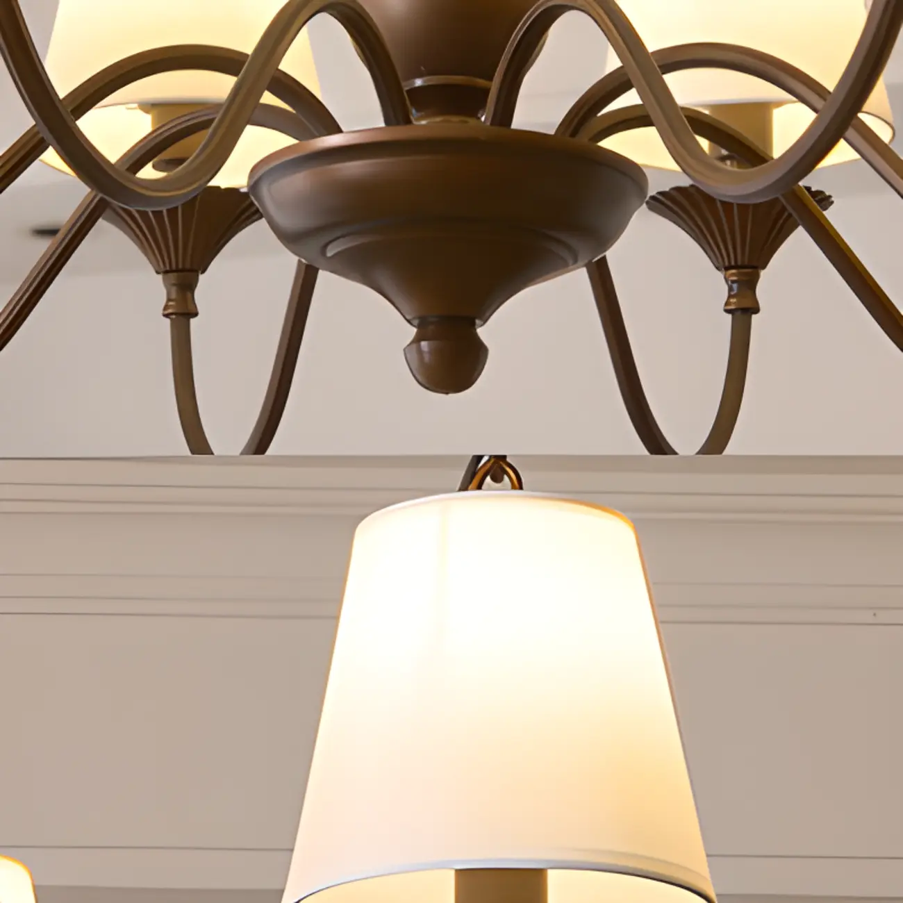 Traditional Brown Metal Fabric Barrel 8 Lights Chandelier