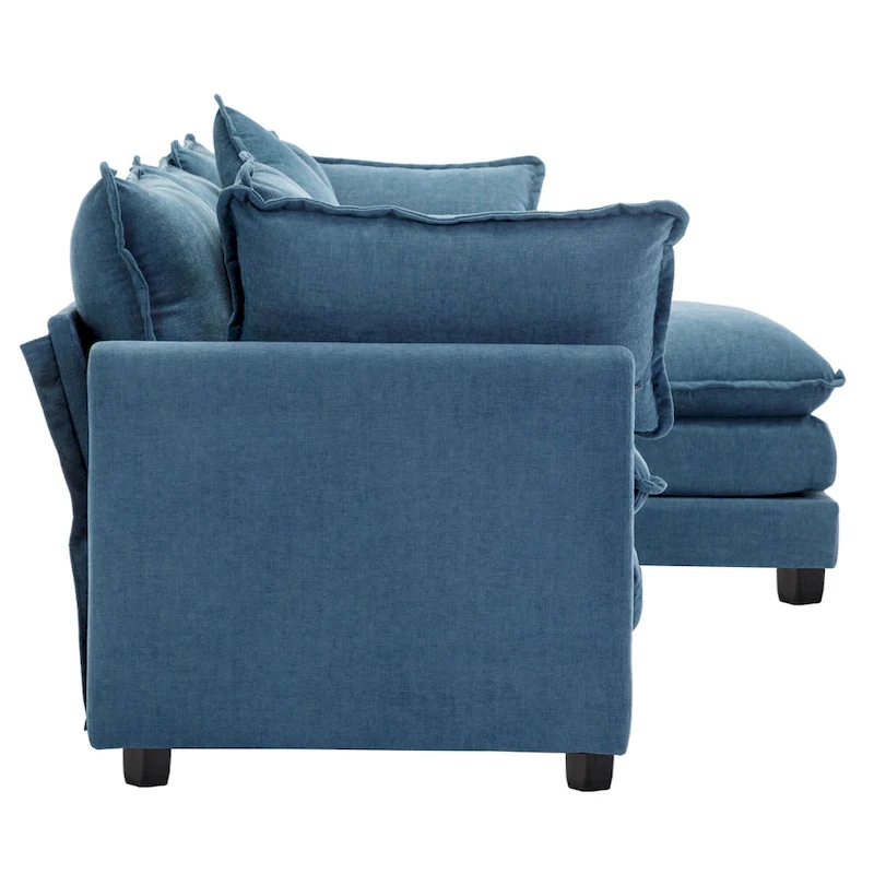 Blue 112.2 Modern L-Shaped 4-Seat Sectional Sofa with Removable Ottoman, 5 Plush Pillows, and Sturdy Construction