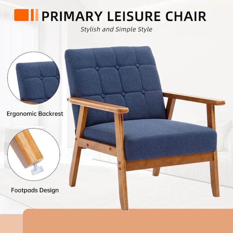 Linen/PU Upholstered Tufted Living Room/Bedroom Accent Chair With Wood Legs