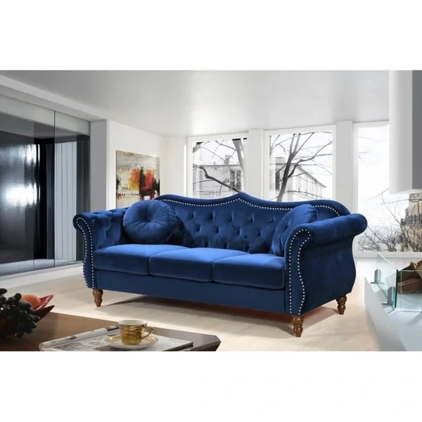 US Pride Furniture Anna Velvet Upholstered Nailhead Sofa