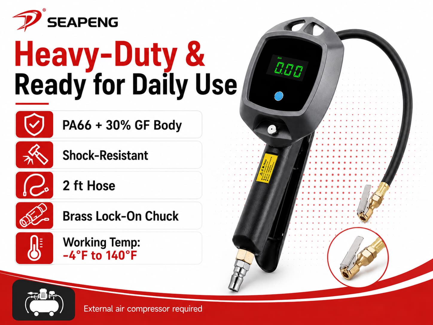 SEAPENG BW-E02 digital tire inflator gauge product detail