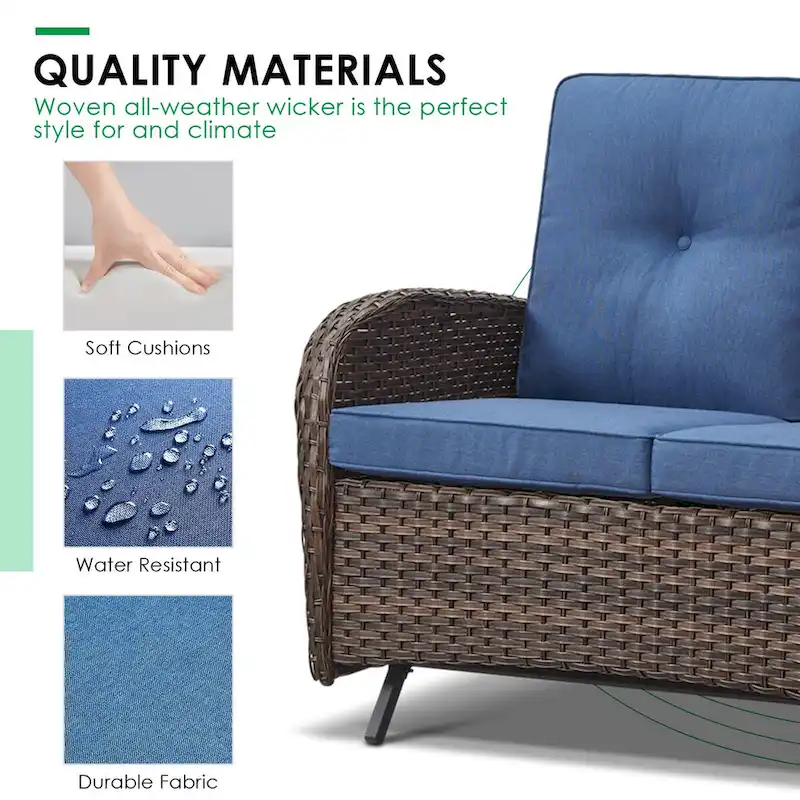 7 Piece Patio Glider Loveseat Sets with Swivel Chair - Brown