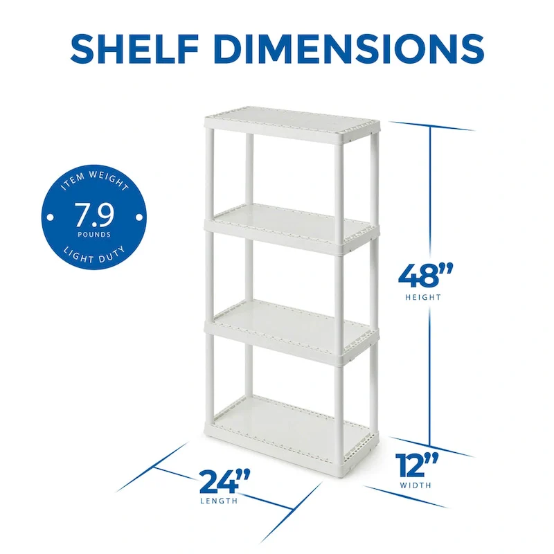 Gracious Living 4 Shelf Fixed Height Solid Light Duty Home Storage Unit, White - 1 Pack