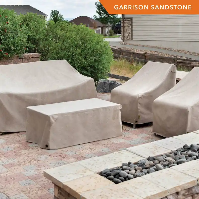 Modern Leisure Garrison Square Fire Pit Table Cover, Waterproof, 42  Square x 22 H, Sandstone