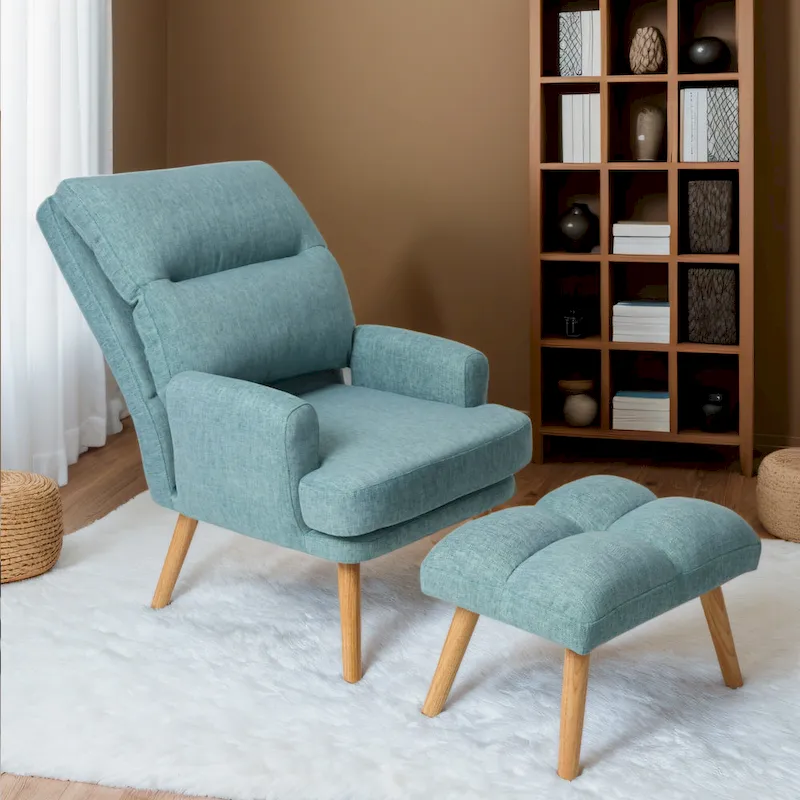 Fabric Armchair Accent Chair with Ottoman Set