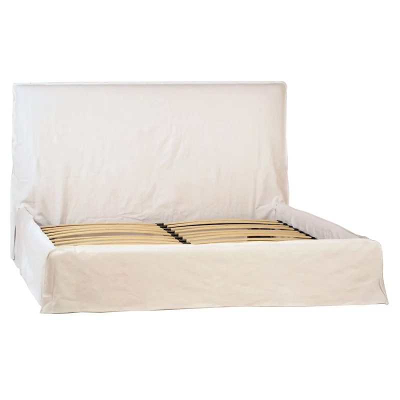 Stetson Ivory Linen Upholstered Slipcover Style Platform Panel Bed, Eastern King