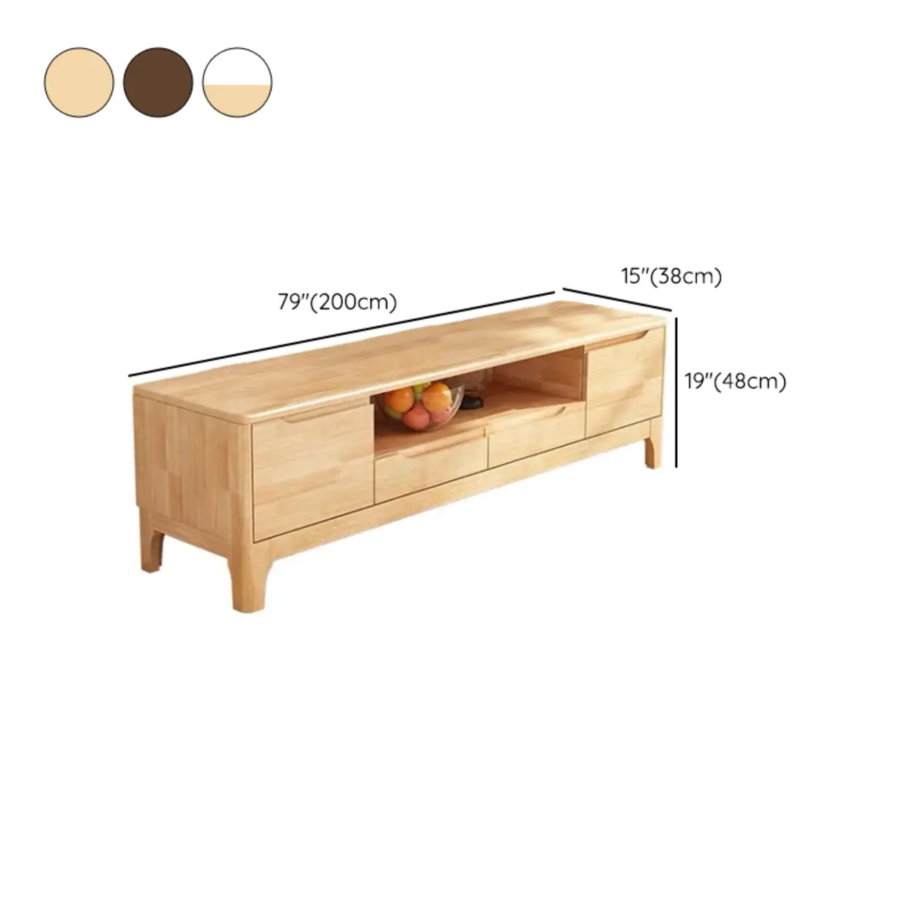 Durable Natural Wooden TV Stand with Cable Management