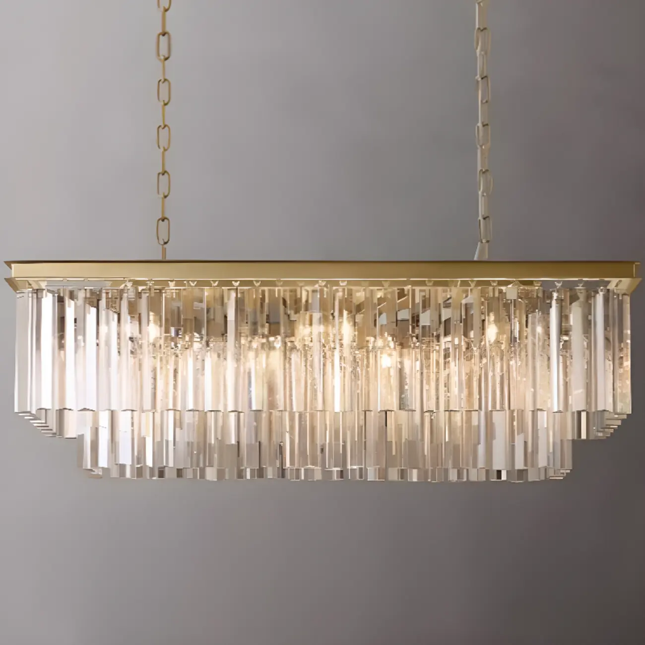 Modern Island Light 2 Tier Transparent Glass in Linear Shape