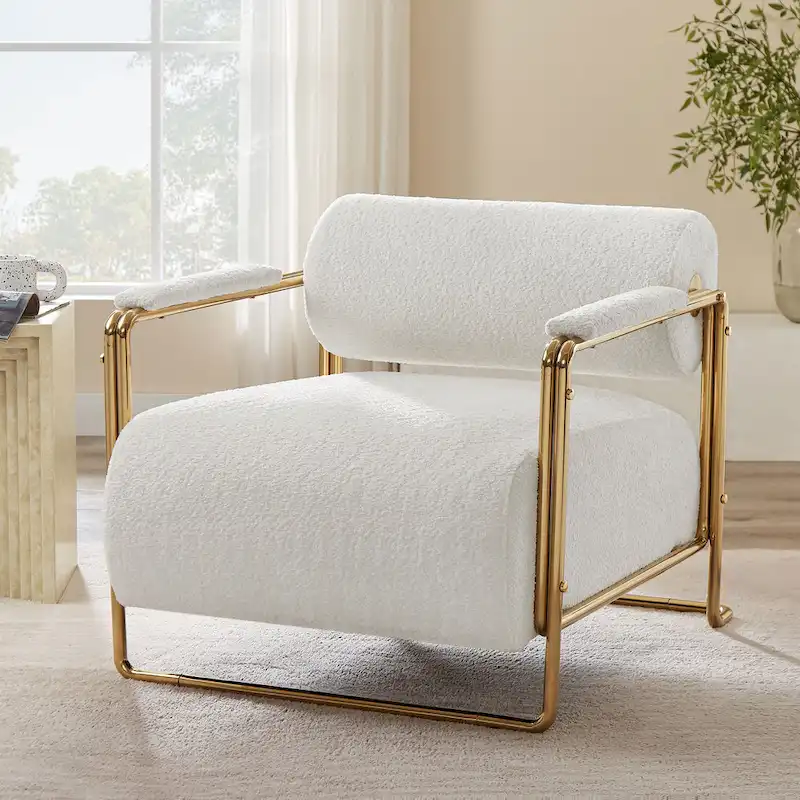 31 Wide Velvet Armchair with Cylindrical Backrest and Metal Frame