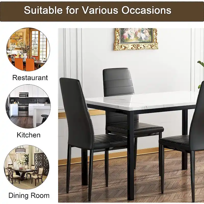 Mieres Modern Style 5-Piece Faux Marble Top Dining Table Set with 4 Faux Leather Upholstered Dining Chairs