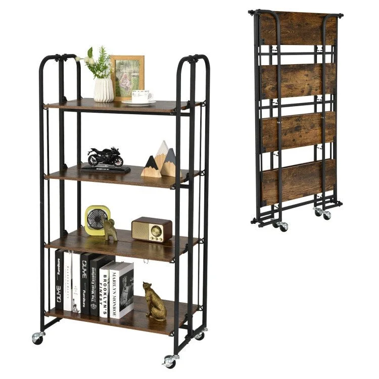Foldable Rolling Cart with Storage Shelves for Kitchen-4-Tier - 26 x 16 x 52(L x W x H)