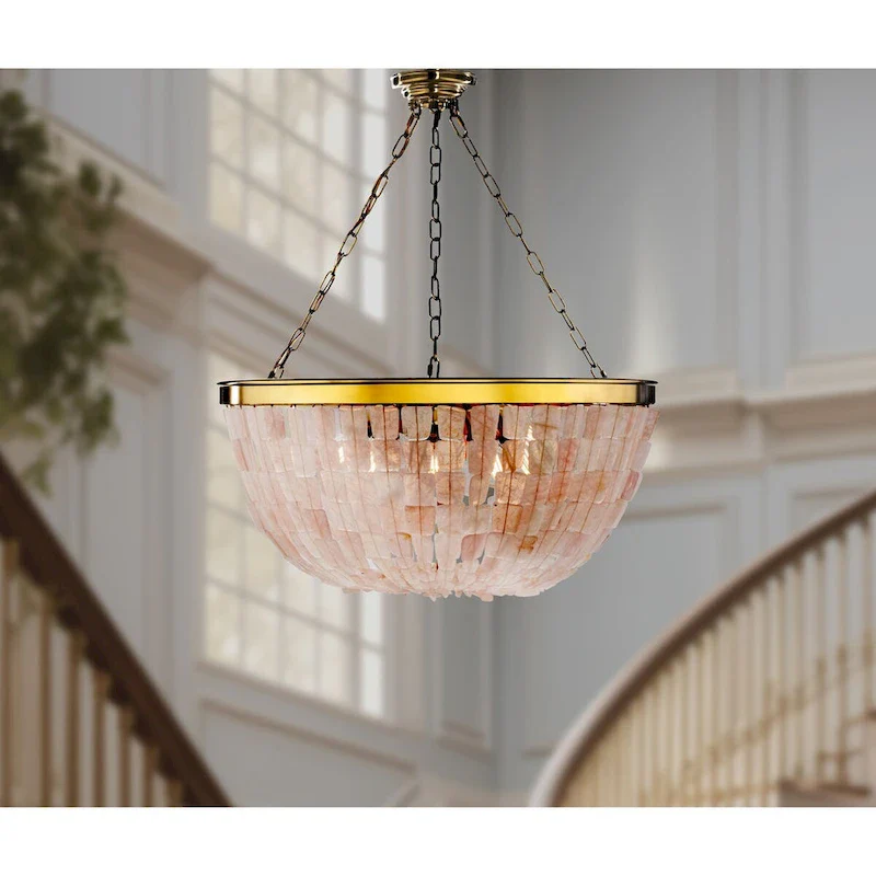 Metropolitan Brass Flotsam - 8 Light Pendant With Pink Quartz - 29.5
