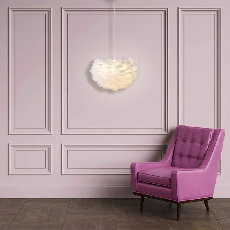 1 Light White Iron Ceiling Fixture With White Goose Feather