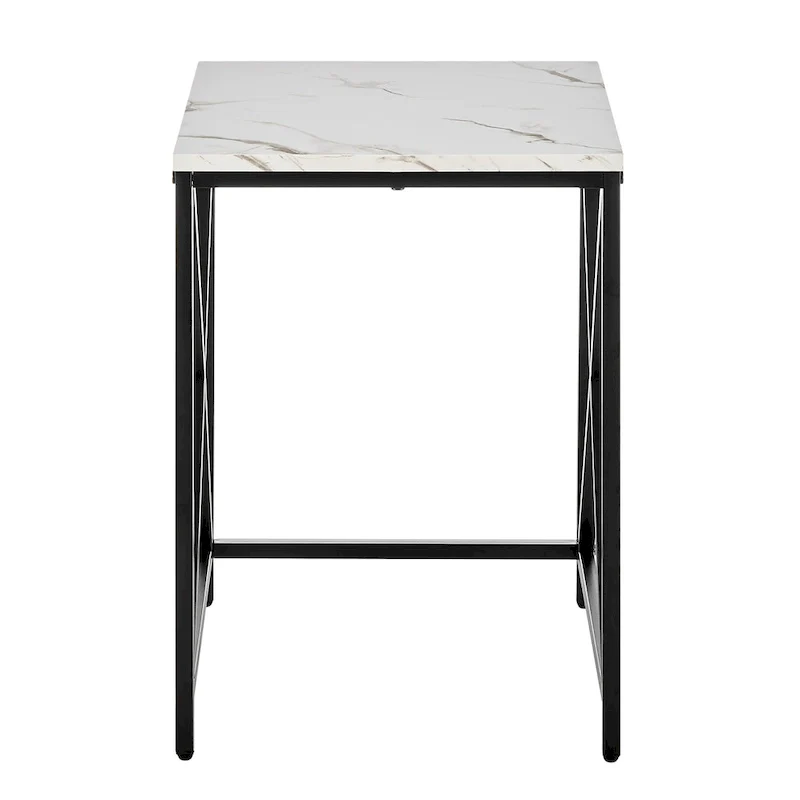 Modern Square Marble Finish Veneer Top Black Metal Frame Nesting End Tables - Set of 2