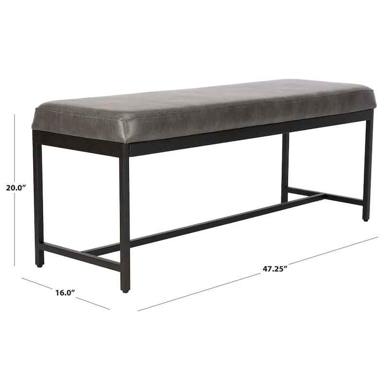 Grey / Brown Faux Leather Bench with Black Metal Legs