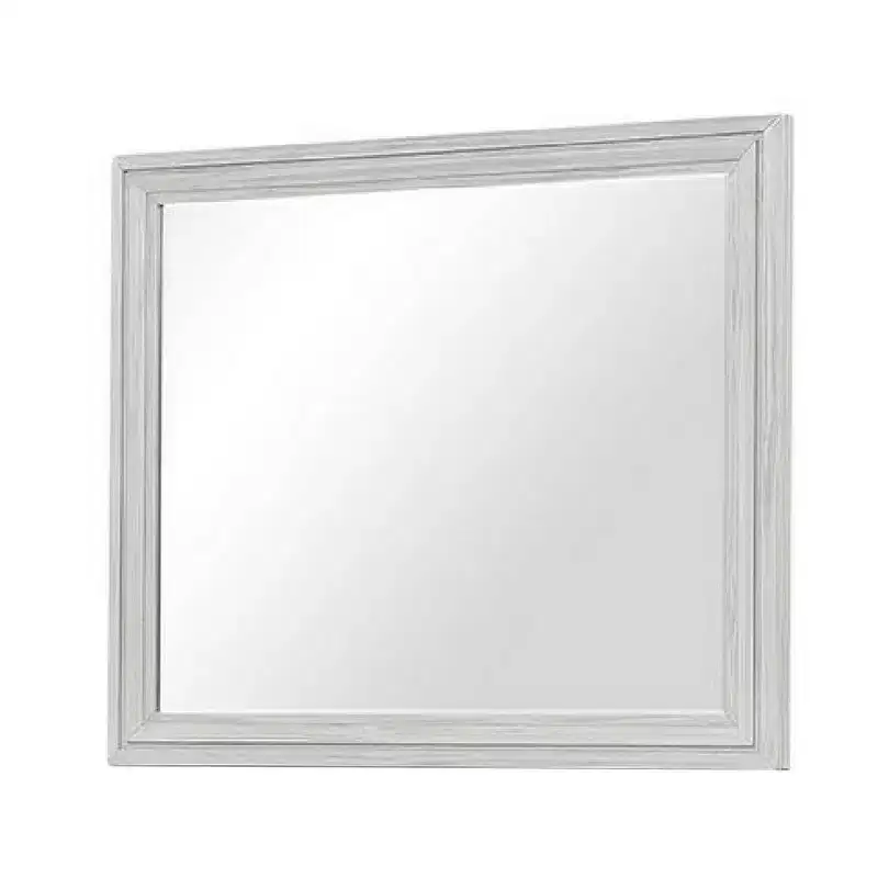 Royal Hampton Dresser Mirror, Beveled Glass, 38x44 Rustic White Solid Wood Frame