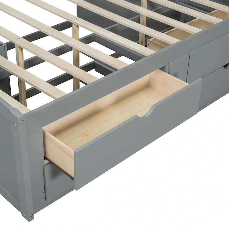 Full Wooden Daybed with Cabinets, Shelves, and Drawers