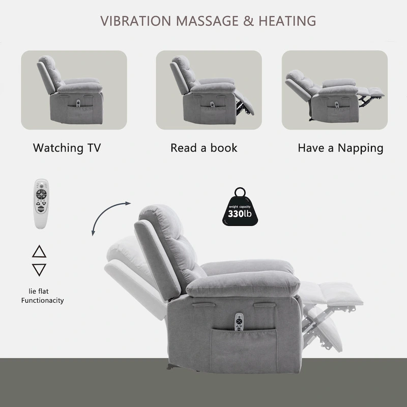 Velvet Adjustable Massage Function Power Recliner Chair with Heating System