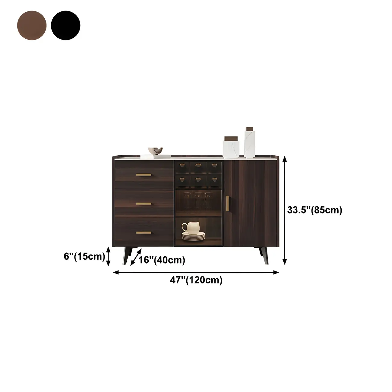 Glam Walnut Wooden Sideboard with Drawers & Cabinets