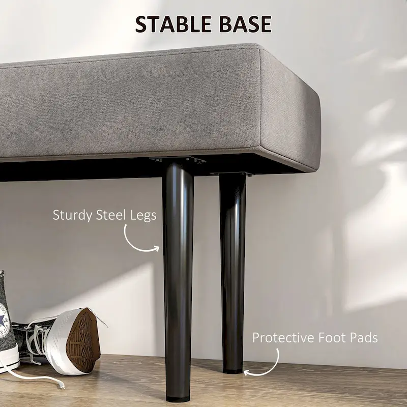 HOMCOM 39 End of Bed Bench, Upholstered Entryway Bench with Steel Legs, Bedroom Bench, Gray