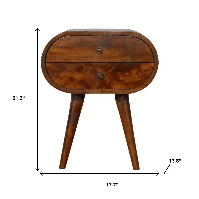 21 Chestnut Solid Wood Oval Two Drawer Nightstand