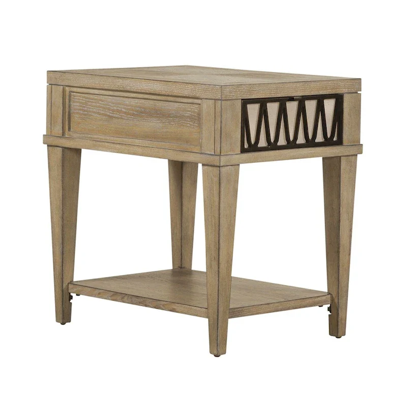 Chairside Table with Drawer & Bottom Shelf, Sandstone, Rubberwood & Oak Veneer, 18.5