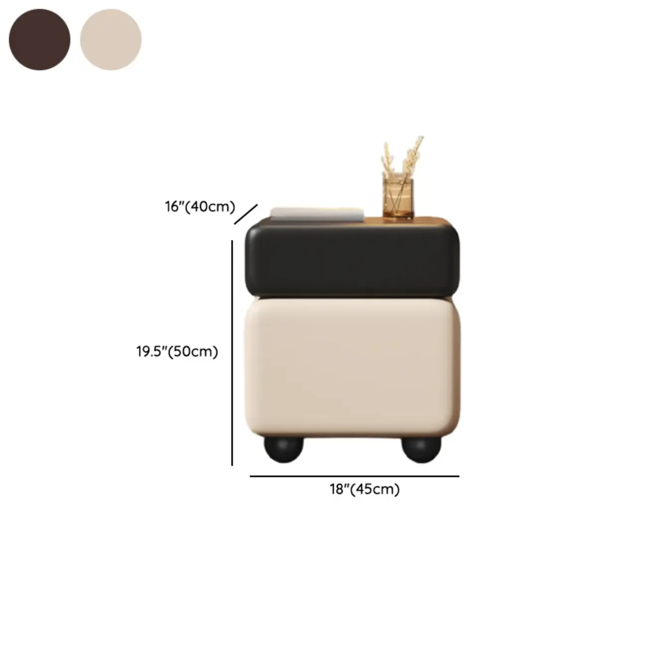 Black Walnut Finish Faux Leather 2-Drawer Nightstand