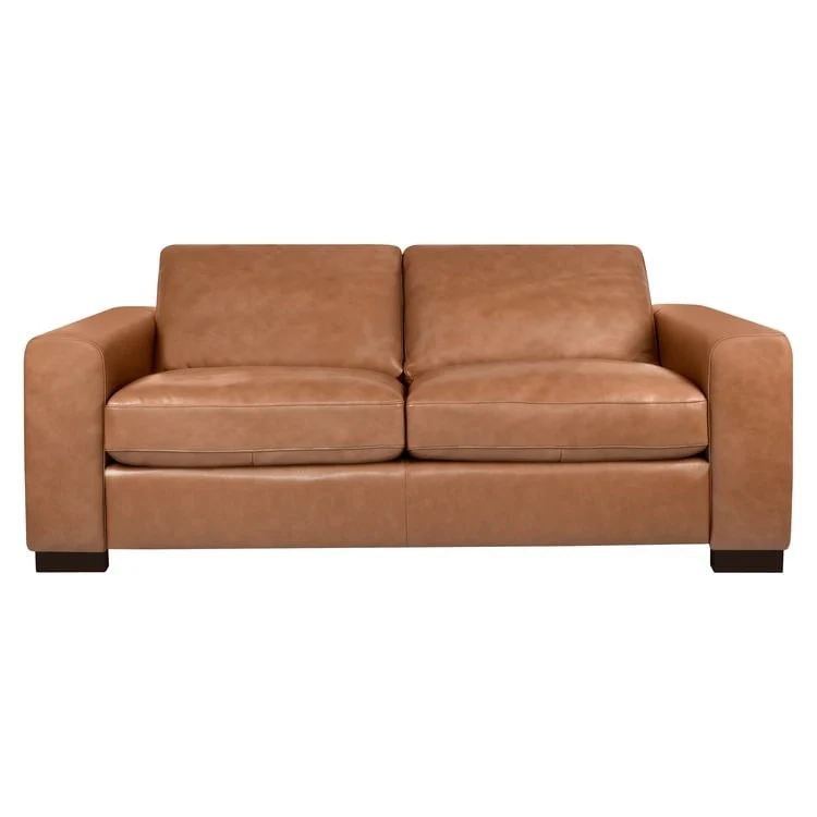 Luxury Cowhide Leather Loveseat with Firm Cushions, Spacious 2-Seat Design, and Bolster Pillows