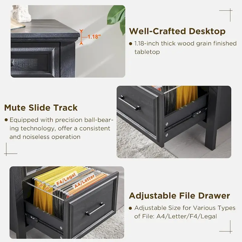 Modern Farmhouse Home Office Desk, Computer Desk with File Cabinet