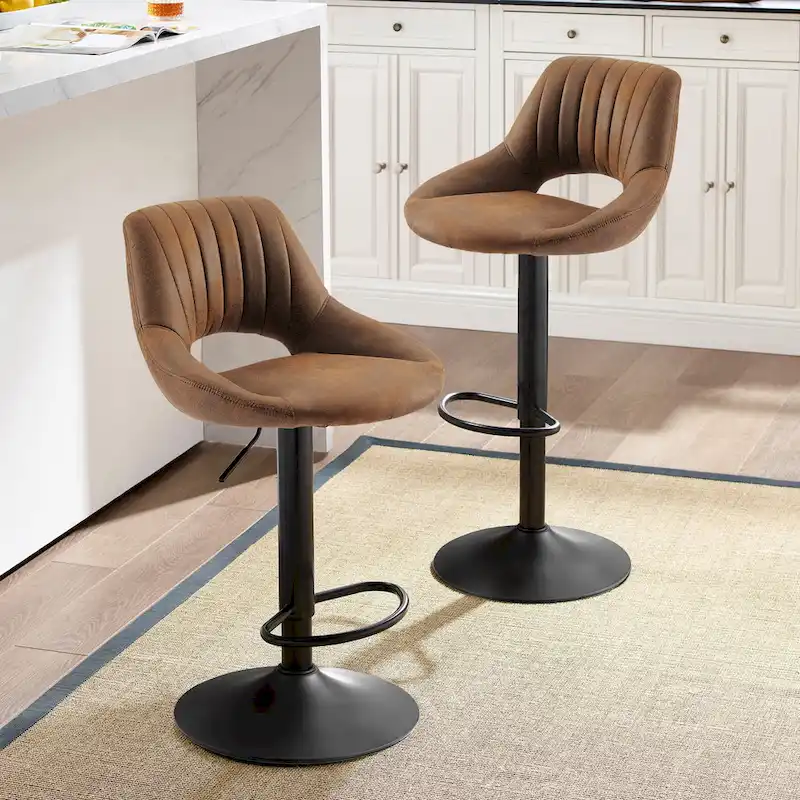 Art Leon Modern Adjustable 360 Swivel Barstool with Retro Faux Leather