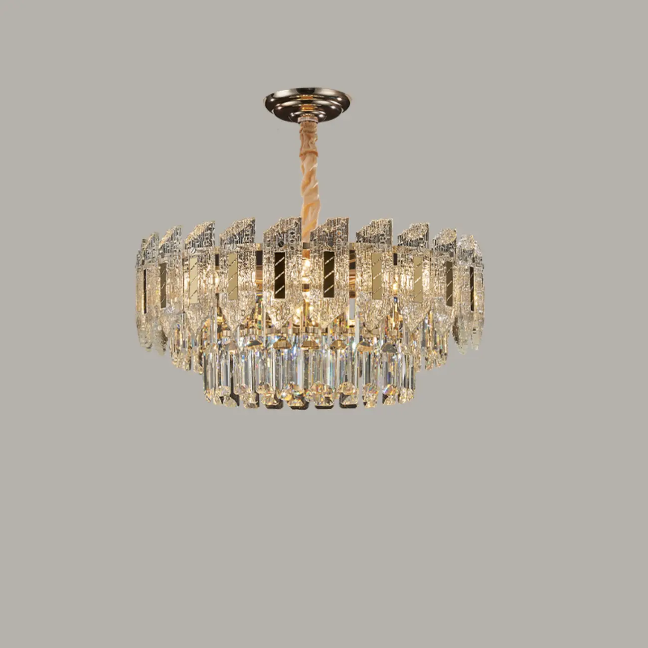 Luxurious 2 Tiers Round Gold Crystal Chandelier