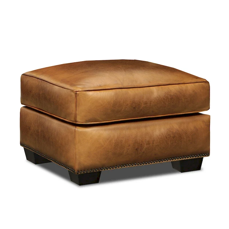 Top Grain Hand Antiqued Leather Traditional Ottoman