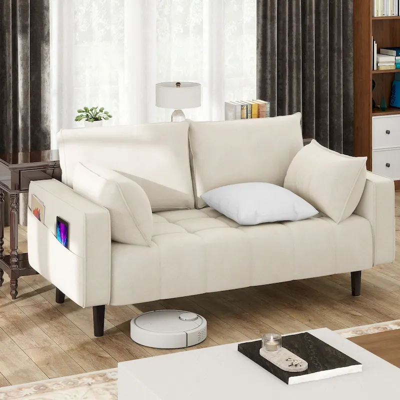 Moasis 56  Velvet Tufted Loveseat Sofa with Button Tufted Seat and Side Storage Pocket