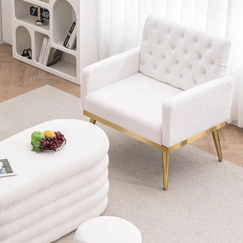 HOMYKA Sherpa Accent Chair Button Tufted Upholstered Linen Velvet Modern Armchair