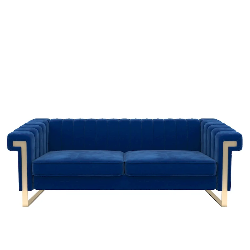 Takefuns Traditional Chesterfield Tufted Velvet Sofa, Couch with Removable Cushions and Gold Legs